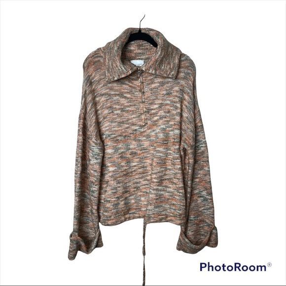 LINE AND DOT REVOLVE Orange Green Marled 1/4 Zip Pullover Sweater Medium - Picture 2 of 4